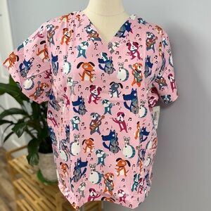 NWT Buttersoft Scrub Top 3X Pink Dog Jazz Band Cotton Scrubs Pups Dogs Vet